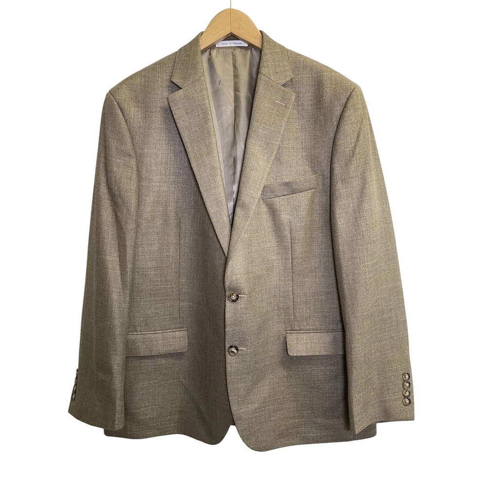 Chaps Mens 44R Tan Brown Sharkskin Two Button Blazer‎ Sport Coat Jacket